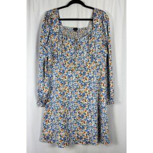Skies Are Blue Ditsy Floral Peasant Dress Long Sleeves Retro Milkmaid Cottage XL